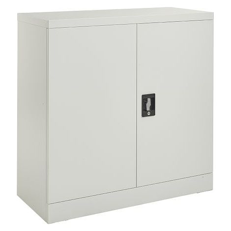 Grey Stainless Steel Filing cabinet with 1 Shelf - 2 Door Lockable Filing Cabinet - Metal Office Storage Cupboard Organiser - Heavy Duty Metal Unit (40D x 90W x 90H)