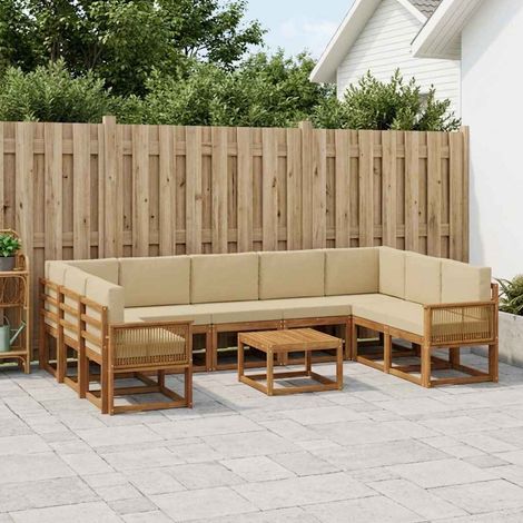 vidaXL Set di divani da esterno 10 pz Naturale e Beige (1/5)