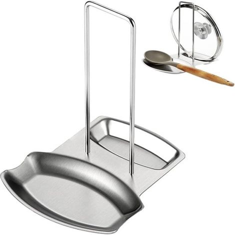 Organisateur de couvercles en acier inoxydable - Support - Repose-cuillère - Porte-couvercles - Range-couvercles de cuisine pour couvercles et cuillères - Argent multicolore (1/5)