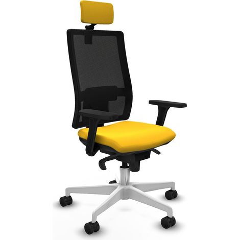 Horna sincro malla negra similpiel amarillo brazos 3D base blanca cabecero 2D ruedas 65mm nailon (1/5)