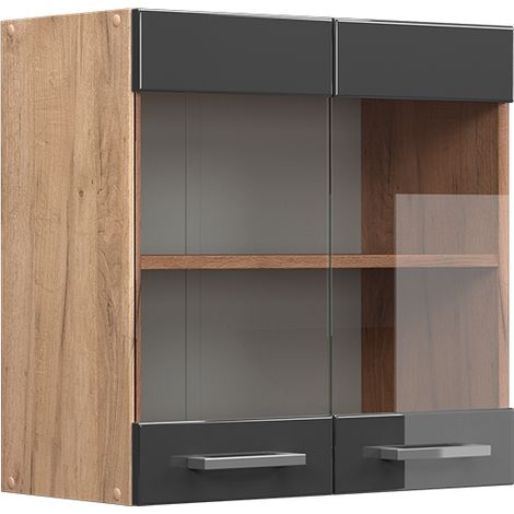 Küchenglasschrank R-Line, Anthrazit Hochglanz, 60 cm, Vicco
