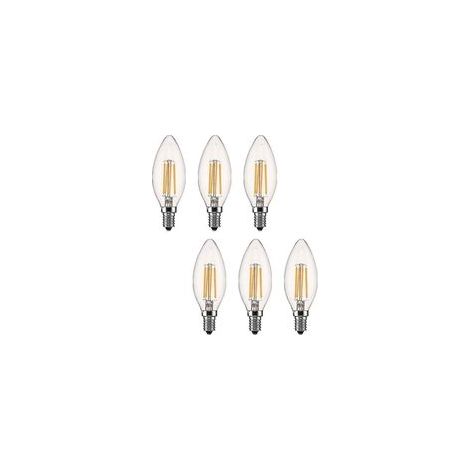 Ampoule Led E14 Dimmable Bougie Led E14 4w Blanc Chaud 2700k, Filament Led Petit Culot à Vis, Equivalent 40w, Lot de 6 fg