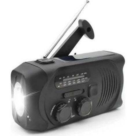 Filiyano – lampe torche et batterie – Radio à manivelle noire avec cellules solaires, lampe torche et batterie externe 2000 MAH. Radio d'urgence (1/5)