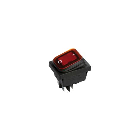 Bouton à bascule rouge lum 250V étanche 22x30mm, bipolaire 2NO, ON/OFF / 090 177