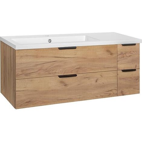 Meuble sous-vasque + lavabo en fonte minérale LOSSA 4 tiroirs coulissant chêne noueux Cortina largeur 1210 mm (1/5)
