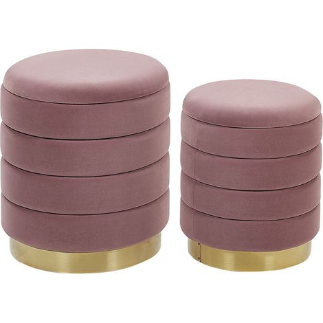 Pouf mit Stauraum 2er Set GARLAND Samtstoff Rosa