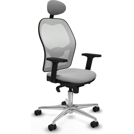 Jorquera sincro malla blanca similpiel gris claro brazos 2D base aluminio cabecero fijo ruedas 65mm nailon (1/5)