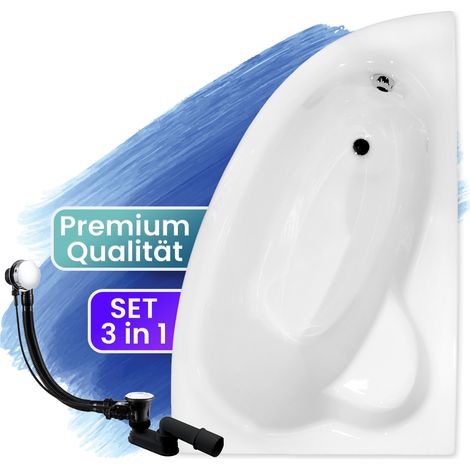 Badewanne Eckbadewanne 150x100 Rechts, Ablaufgarnitur & Füßen GRATIS - Komplettset 3in1 Original Acryl Wanne Premium Siphon - BADLAND NATALIA (1/5)