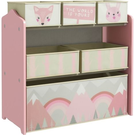 Chambre d'enfants avec 6 boîtes en tissu, motif mignon, 63x30x66 cm, rose (1/5)