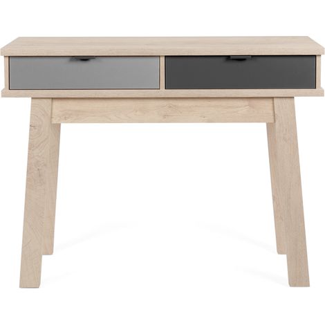Table console 110x35 cm effet bois avec deux tiroirs gris clair et gris anthracite - Cervia