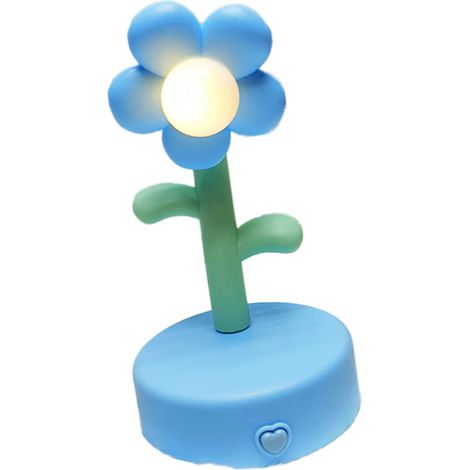 Lampe de table décorative bleue, veilleuse florale mignonne, lampe de bureau portable et décorative pour bureau ou chambre.