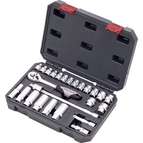 Kraftwerk – Coffret cliquet et douilles 26 pièces – Douilles de 6 à 22 mm – Cliquet réversible 45 dents – Pour travaux de bricolage avancés (1/2)