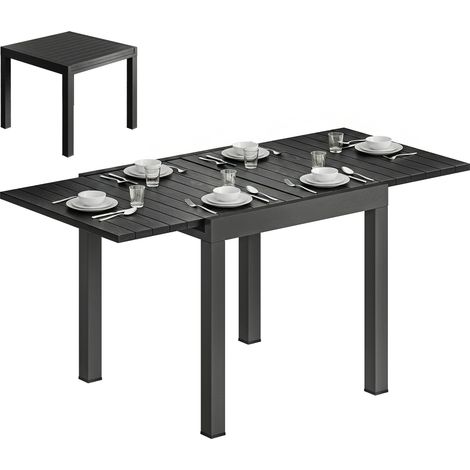Outsunny Aluminium Extending Garden Table with Faux Wood Slatted Top, Black (1/5)