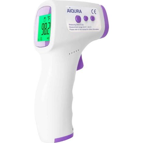 Thermomètre Frontal Digital Sans Contact Infrarouge, Mesure Frontale, Lecture Code Couleur, LCD, Alerte Fièvre, Fonction Mémoire(B)