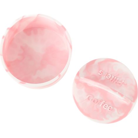Porte-filtres à café en silicone léger, anti-poussière, distributeur de filtres à café rond pour la maison et les cafés, rose et blanc. (1/5)