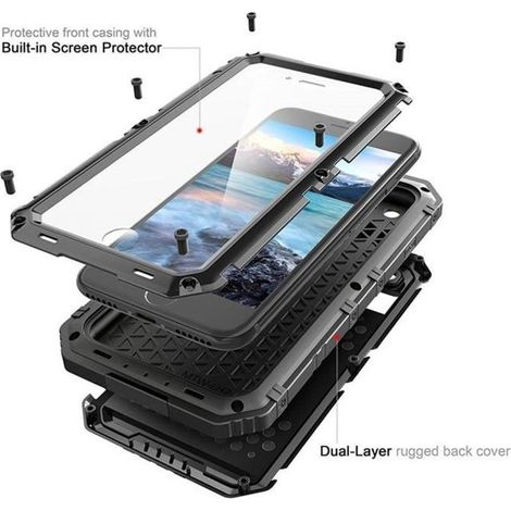 Coque Étanche IP68 Antichoc pour iPhone 8/iPhone 7, Protection Aluminium et Verre Trempé (1/4)