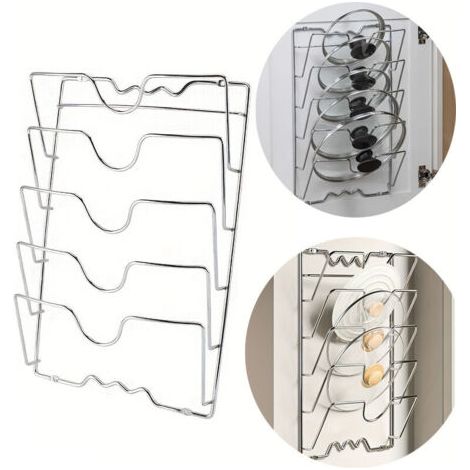 Support mural en acier inoxydable pour couvercles de casseroles, organiseur à 5 niveaux pour cuisine, rangement et rangement