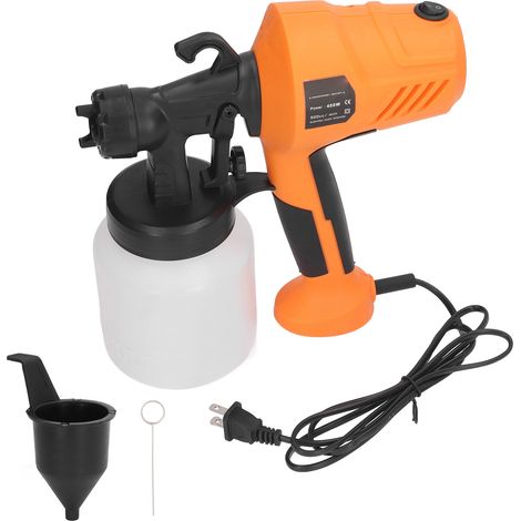 Tragbare elektrische Farbspritzpistole, 800 ml Fassungsvermögen, 2,5 mm verstellbare Düse, einstellbare Durchflussmenge, 110 V, orangefarbene Farbpistole, US-Stecker