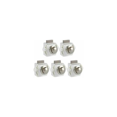 Juego de 5 pestillos de botón pulsador sin llave - Cerraduras para puertas de muebles para autocaravanas, caravanas, armarios y muebles gruesos (Blanco)