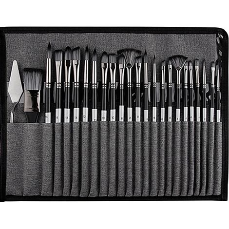 Ensemble de pinceaux à peinture, aquarelle à l'huile, bâton en bois acrylique, peinture avec sac en toile, 25 pièces, bûche gris argenté HB‑ 8623BB (1/5)