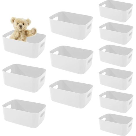 Aufbewahrungsboxen Kunststoff 12er Set mit Griffen, 2 Größen, Weiß (1/5)