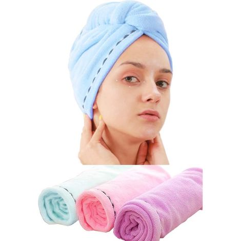 3er-Pack Mikrofaser-Haartrockenhandtücher mit Knopf, super saugfähige, schnelltrocknende Turbanhauben. (1/4)