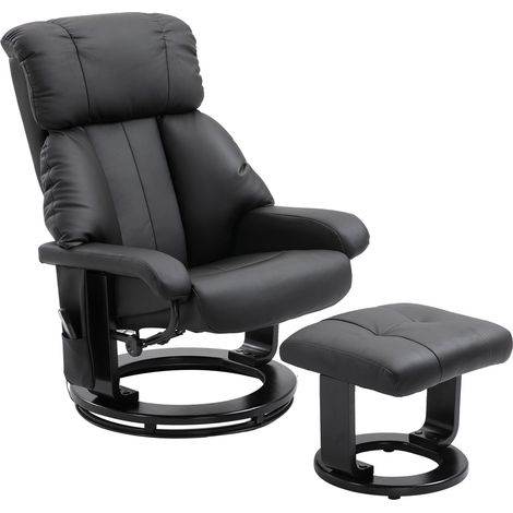 Poltrona Relax Manuale Reclinabile Massaggiante con Pouf Poggiapiedi e Telecomando Nero (1/5)
