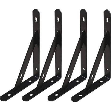 Support d'étagère mural, support d'étagère mural triangulaire, avec vis, 20 x 12 x 1,6 cm, 4 pièces, noir (1/5)