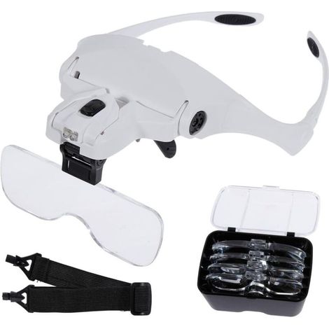 Loupe 2 lumières LED 5 lentilles Grossissement réglable Interchangeable 1,0 x 1,5 x 2,0 x 2,5 x 3,5 x Chiffon de nettoyage pour travail Réparation électronique Artisanat Lecture, Ensoleillé (1/5)