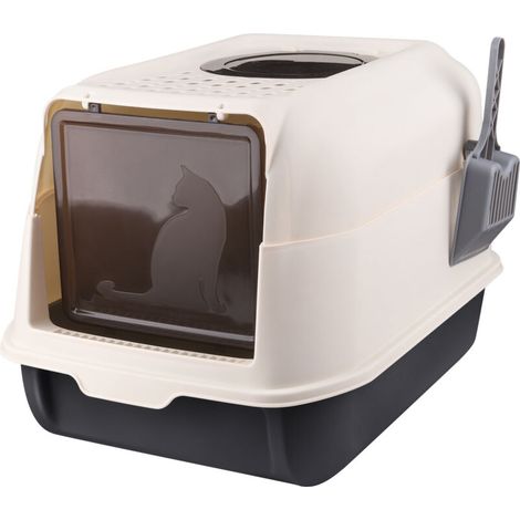 – Bac à litière pour chat fermé – Maison de toilette avec couvercle – Tiroir amovible et pelle – Nettoyage facile – Jusqu'à 7 kg – Noir