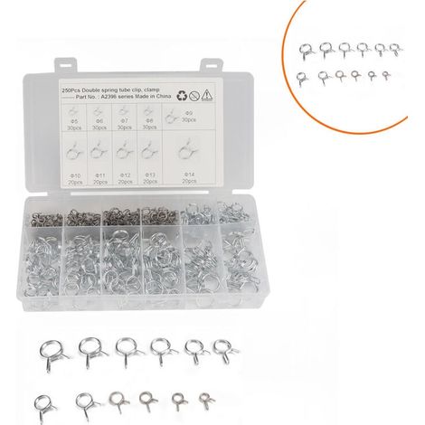 250pcs Clip à ressort Collier de serrage Collier de serrage pour tuyau de carburant Collier de serrage Collier de serrage à ressort Collier de serrage 5mm, 6mm, 7mm, 8mm, 9mm, 10mm, 11mm, 12mm, (1/4)
