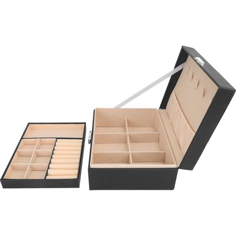Boîte à Bijoux en Cuir PU avec Compartiments Séparés - Coffret Rangement pour Bijoux et Accessoires Noir (1/5)
