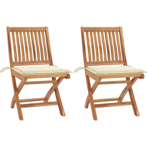 Chaises/Fauteuils de jardin 2 pcs avec coussins crème Bois de teck massif -TF57925 (1/5)