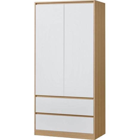 Armario dormitorio Armario moderno mueble de almacenaje atemporal con 2 cajones de MDF 176 x 80 x 52 cm efecto roble blanco 030006362