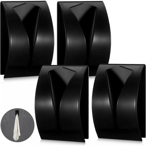 Set of 4 self-adhesive bathroom hooks, wall-mounted stainless steel towel hooks, black. (1/5)