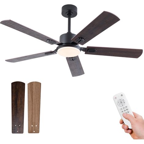 52-Zoll-Schwarzer Deckenventilator mit Licht und Fernbedienung, Moderner Innen-/Außen-Deckenventilator für Schlafzimmer, Wohnzimmer, Terrasse, 6-Gang-reversibler leiser DC-Motor, 3 Farbtemperaturen,