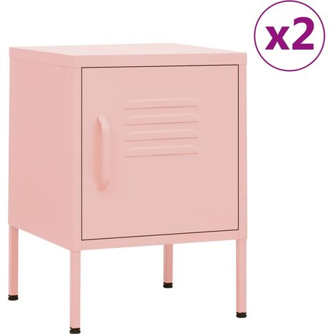 Set 2 comodini con vano con anta 35 x 35 x 51 cm acciaio rosa DEC035626