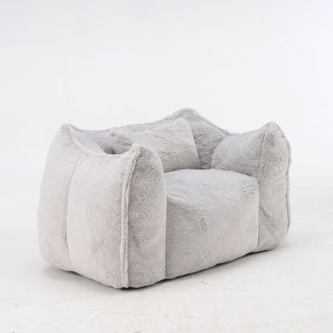 Großer Bean Bag Sessel mit Kissen aus Kunstfell Grau (1/5)