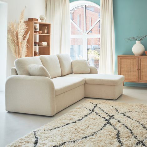 Divano letto angolare reversibile in bouclé con contenitore, 3 posti (1/5)