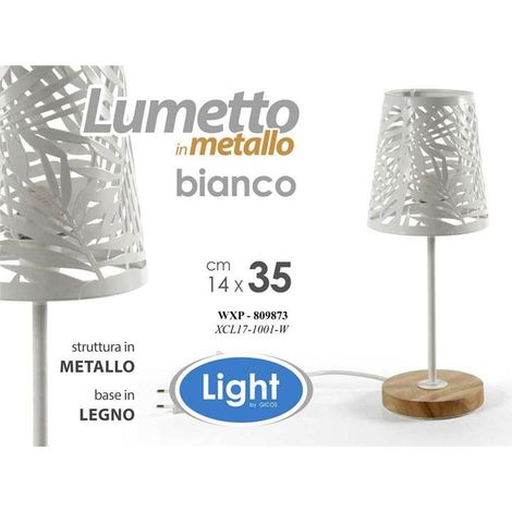 LAMPADA LUMETTO CON PARALUME A FOGLIA BIANCO E BASE IN LEGNO TONDA14 X 35 CM (1/2)