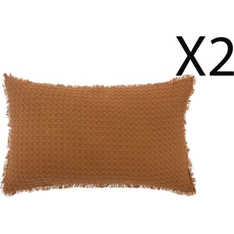 Lot de 2 coussins en coton coloris terracotta - Longueur 50 x Profondeur 10 x Hauteur 30 cm -PEGANE- (1/3)