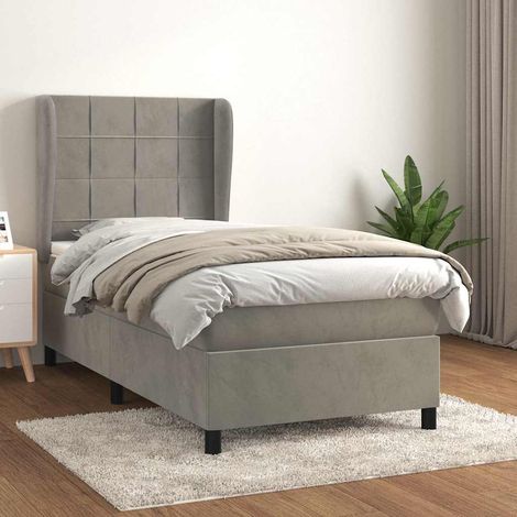 Cama box spring con colchón terciopelo gris claro 80x200 cm (1/5)