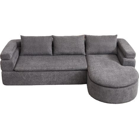 FurnitureR Canapé d’angle anthracite en chenille avec méridienne, 260 cm Canapé 3 places avec assise profonde de 70 cm, méridienne droite, mousse confortable et 3 coussins (1/5)