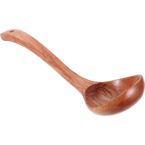 Cucharón de madera para sopa con mango largo, cuchara para servir en la cocina, utensilios para salsas y guisos. (1/5)