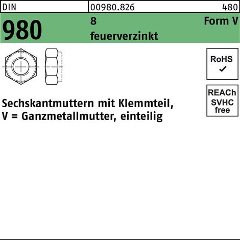DIN 980 8 V M 10 feuerverzinkt Gew.-toleranz 6H tZn S 100 Stk (1/2)
