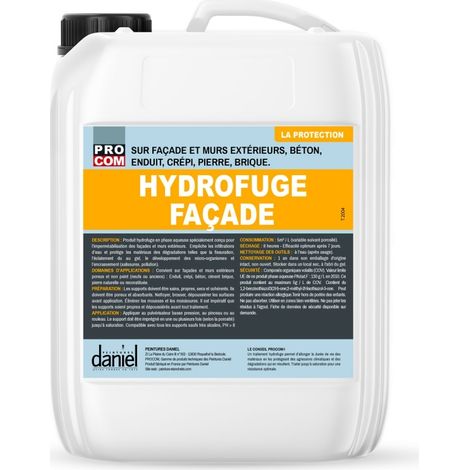 Procom – Hydrofuge façade incolore 20 litres – Imperméabilisant pour murs extérieurs en béton, pierre, crépi – Protection contre infiltrations et dégradations