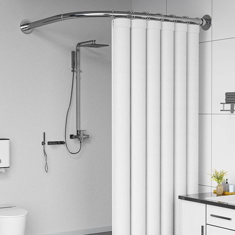 Barre de douche d'angle en L 68-98 cm x 68-98 cm, barre de rideau de douche télescopique en acier inoxydable, nécessite un perçage,argent (1/5)