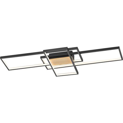 Plafonnier LED en métal noir mat/effet bois avec variateur d'intensité 35 W (1/5)