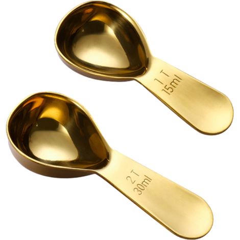 2Cuillères doseuses à café - Acier inoxydable - (petite + grande) - Or (1/5)