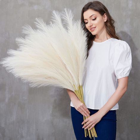 Lot de 9 Grandes Branches de Pampa artificielles pelucheuses pour Vase de Sol, décoration de Mariage, Style bohème, Ferme, Chambre de Mariage, 94 cm de Haut, Ivoire (1/5)
